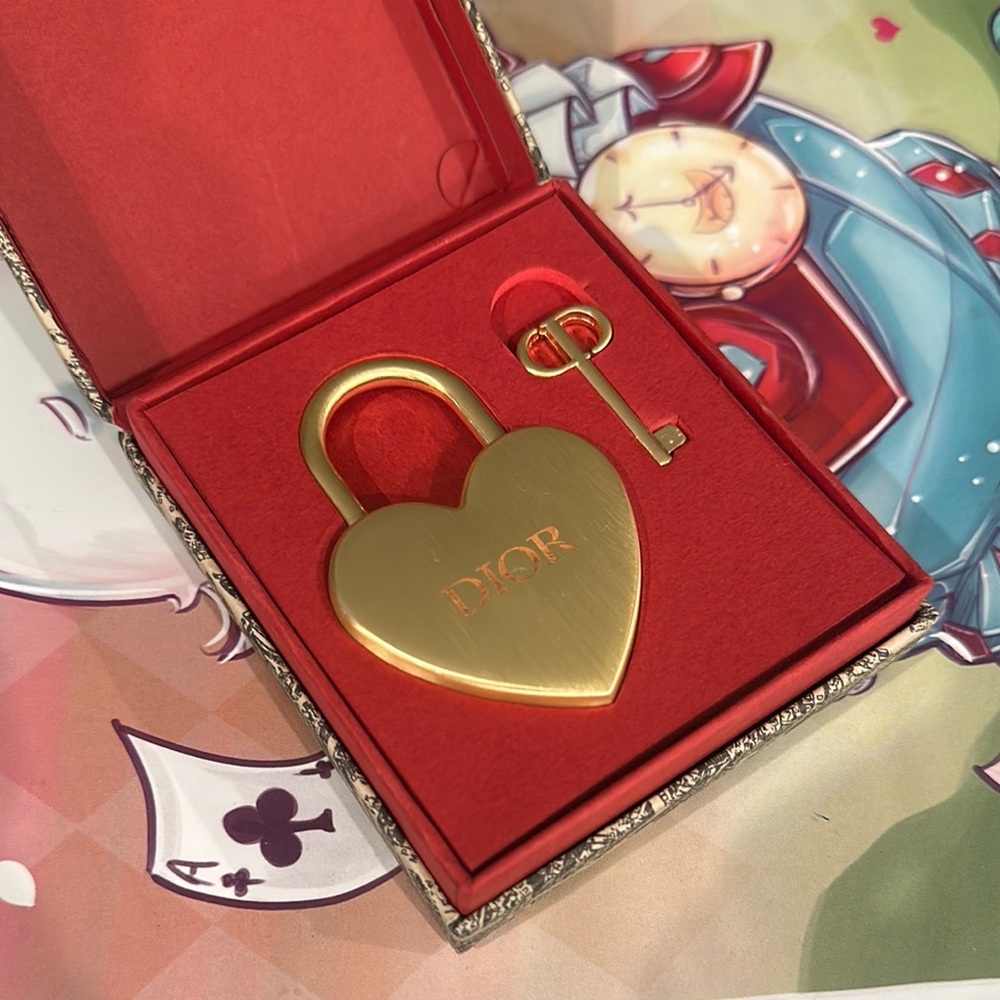 Dior Gold Heart Lock and Key Set